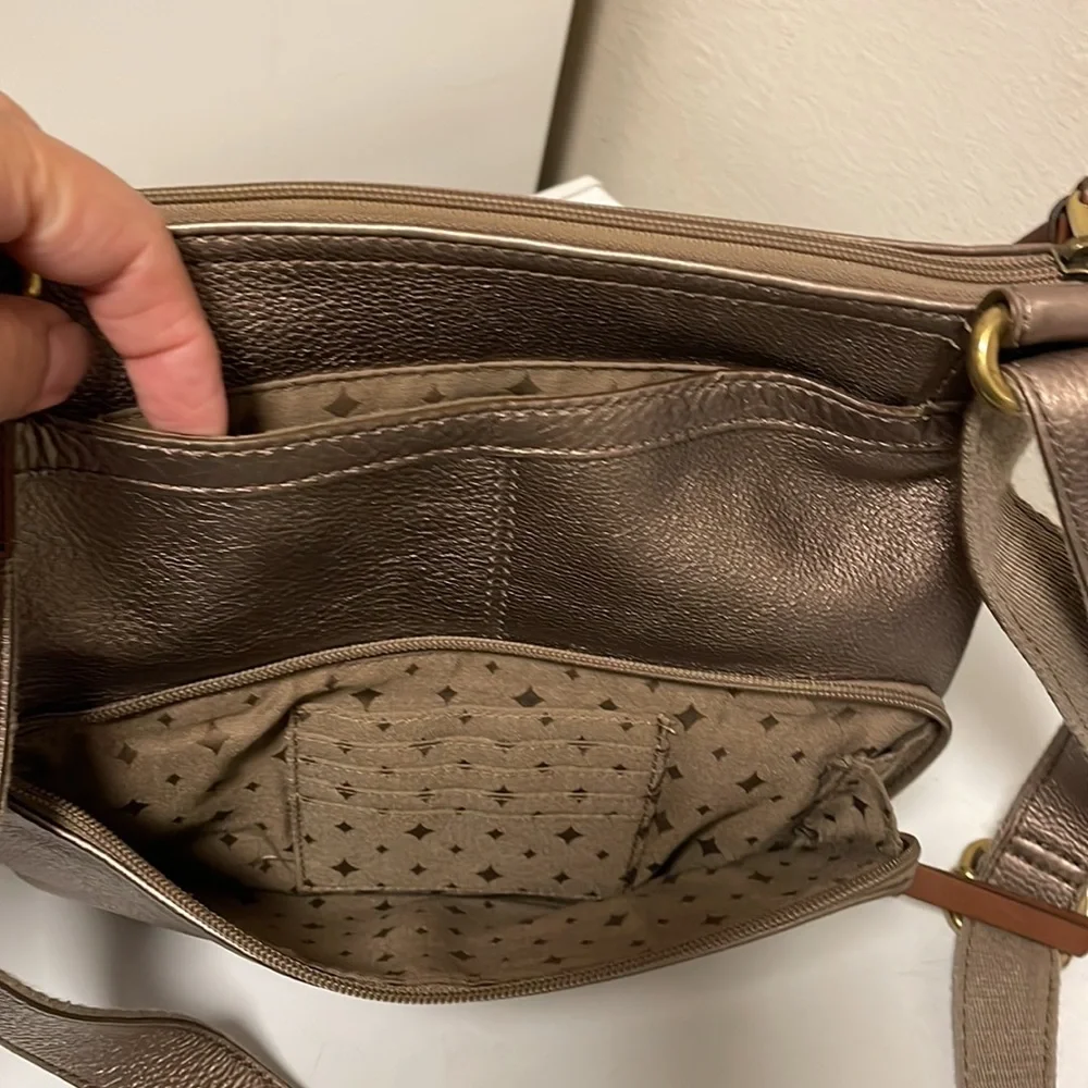 Fossil Morgan Metallic Leather‎ Traveler Handbag